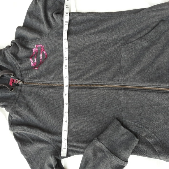 Harley Davidson Size XS Breast Cancer Awareness Grey Pink Sequin Hoodie - Picture 6 of 17